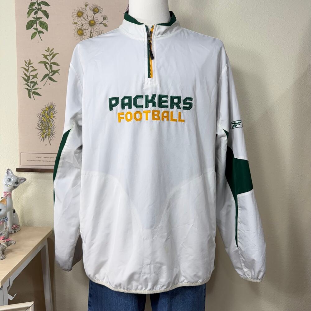 Vtg Reebok NFL Authentic Sideline Green Bay Packers Football 1/4 Zip Pullover L